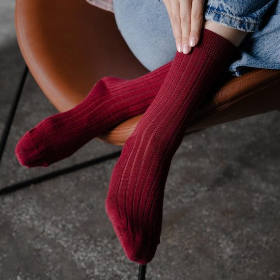  Шерстяні шкарпетки жіночі в рубчик ART.130 Natural Merino WoolSteven-002, - бордовий, вовна мериноса