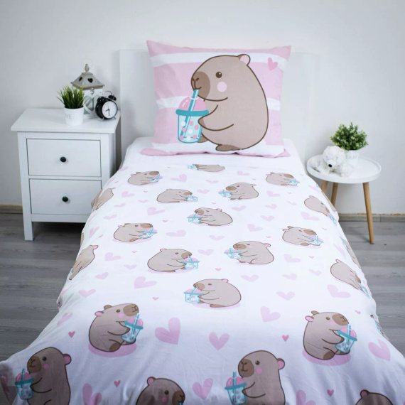 Постільна білизна бавовняна 140x200 Kapibara рожева 70x90 Jerry Fabrics