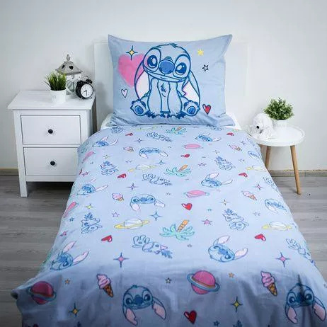 Постільна білизна бавовняна 140x200 Lilo and Stitch синя 70x90 Jerry Fabrics