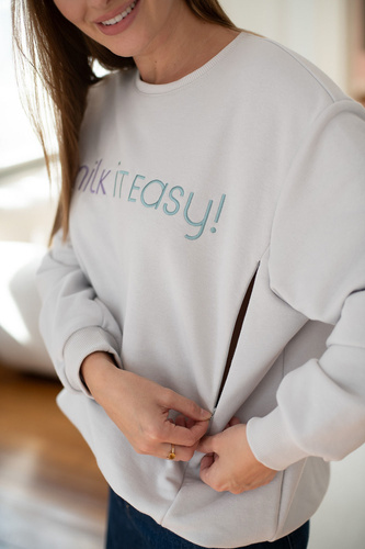 Milk It Easy! Світло-сіра бавовняна оверсайз кофта для вагітних і годування Milk&Love з прихованими блискавками
