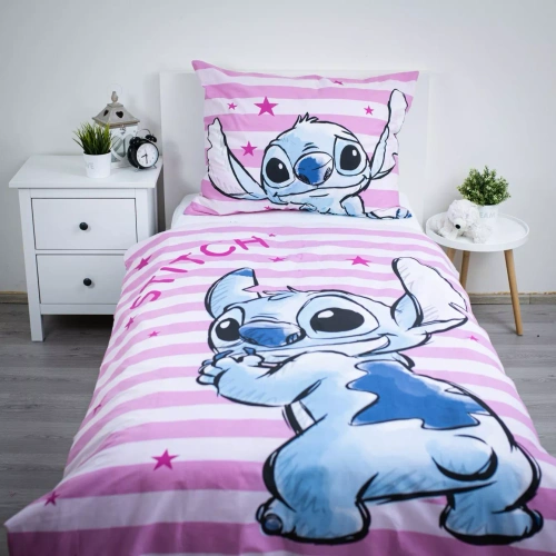 Постільна білизна Lilo i Stitch JF24 140x200 рожева зірки 100% бавовна