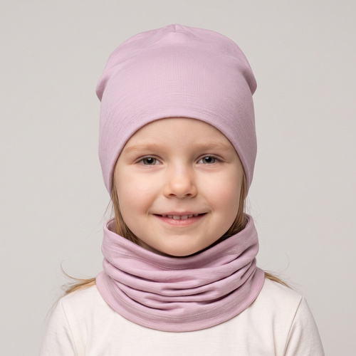 229100 Nicol Шапка Merino 100% вовна дитяча двошарова – пудрово-рожевий