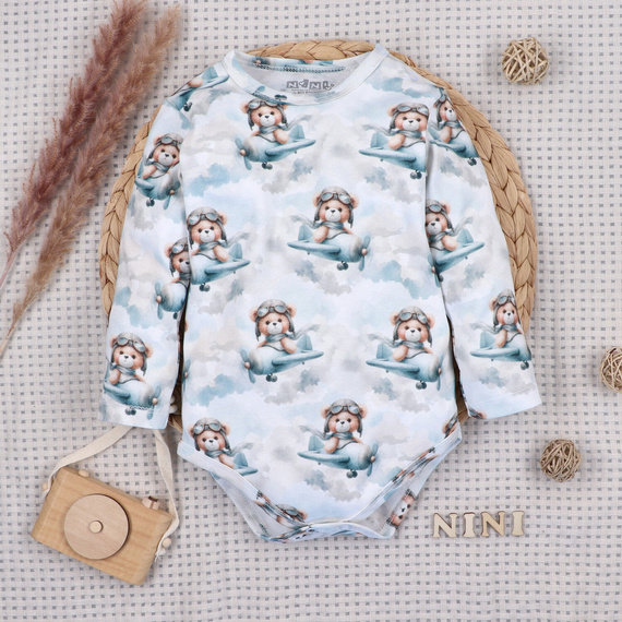 NINI ABN-5746/JSZ боді для немовлят 100% бамбук Baby Bear Pilot з кнопками