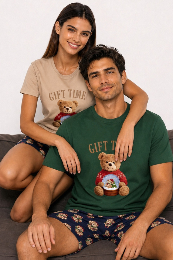 Cornette Gift Time 2 Christmas 1112/517 Бежева жіноча коротка піжама 100% бавовна