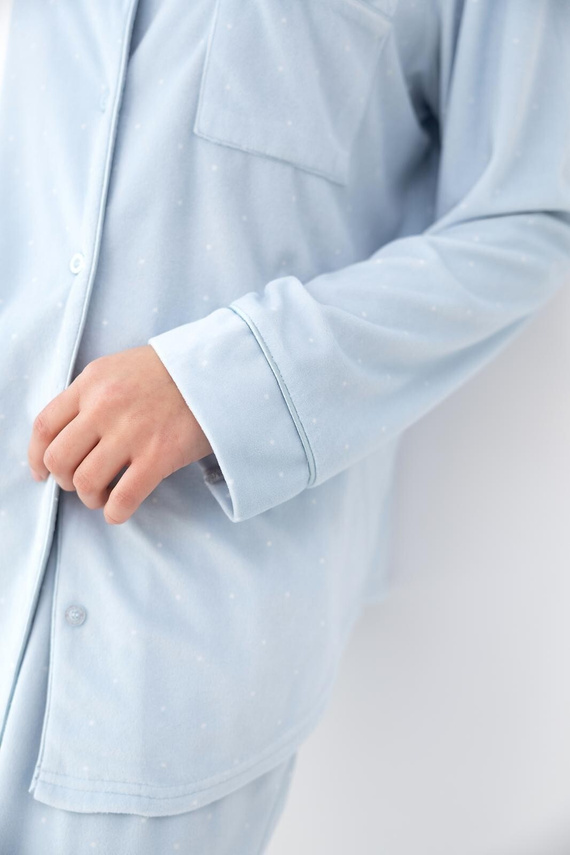 Sensis Isolde жіноча піжама синя в горошок, велюрова, на ґудзиках