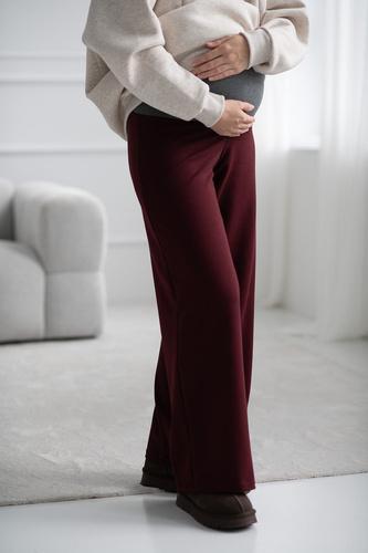 Широкі вагітні штани Wide Flow Milk & Love Wide Leg з поясом 2в1 бордові